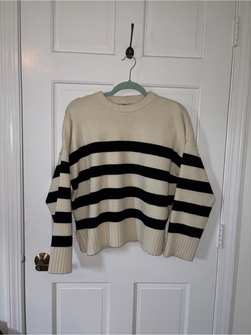 Bershka Cream & Black Striped Crewneck Sweater